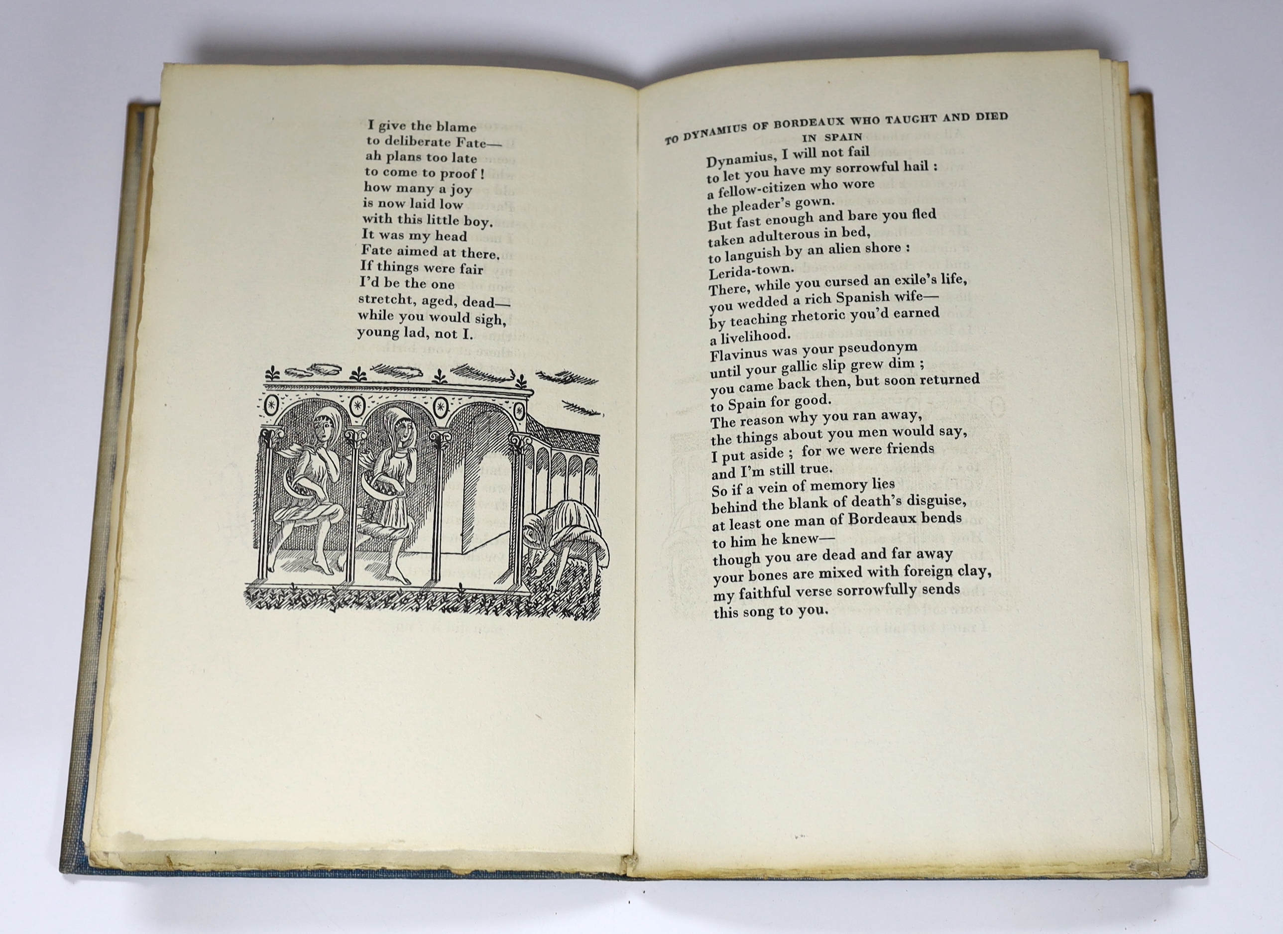 Bawden, Edward - Ausonius, Decimus Magnus - Patchwork Quilt. Poems by Decimus Magnus Ausonius, done into English by Jack Lindsay with decorations by Edward Bawden, 1st edition, one of 400, 8vo, blue diamond patterned buc